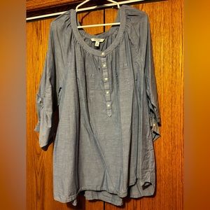 Women’s Old Navy 3/4 sleeve dolman top, size 3X in light denim.
